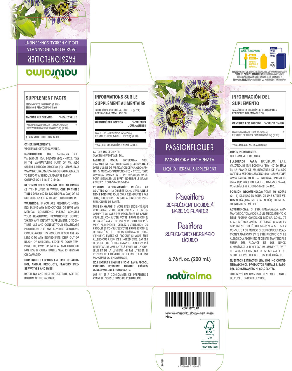 Naturalma passionflower tincture drops, easy to add to water or under tongue