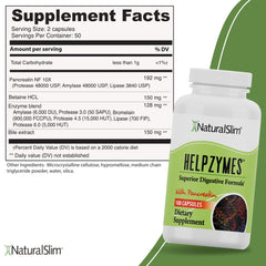 NaturalSlim Helpzymes capsules close-up, convenient for mealtime use.