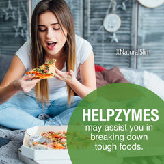 NaturalSlim Helpzymes capsules closeup highlighting potent enzymes for smooth digestion