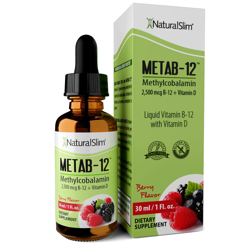 NaturalSlim Liquid B12 Berry bottle on a clean counter, ready for daily energy.