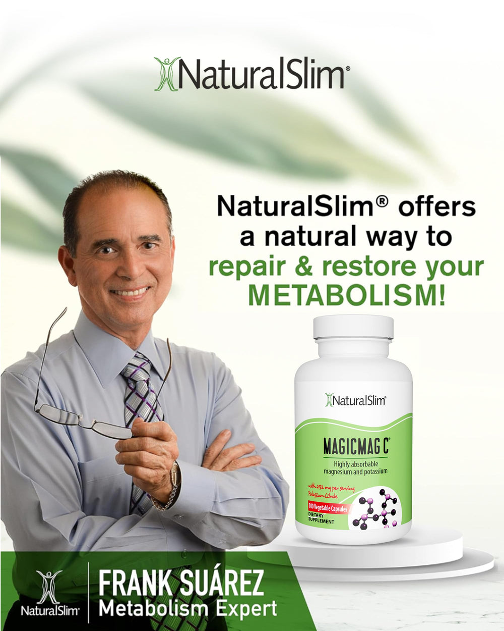 NaturalSlim MagicMag C bottle with label and spoon, highlighting electrolyte balance support.