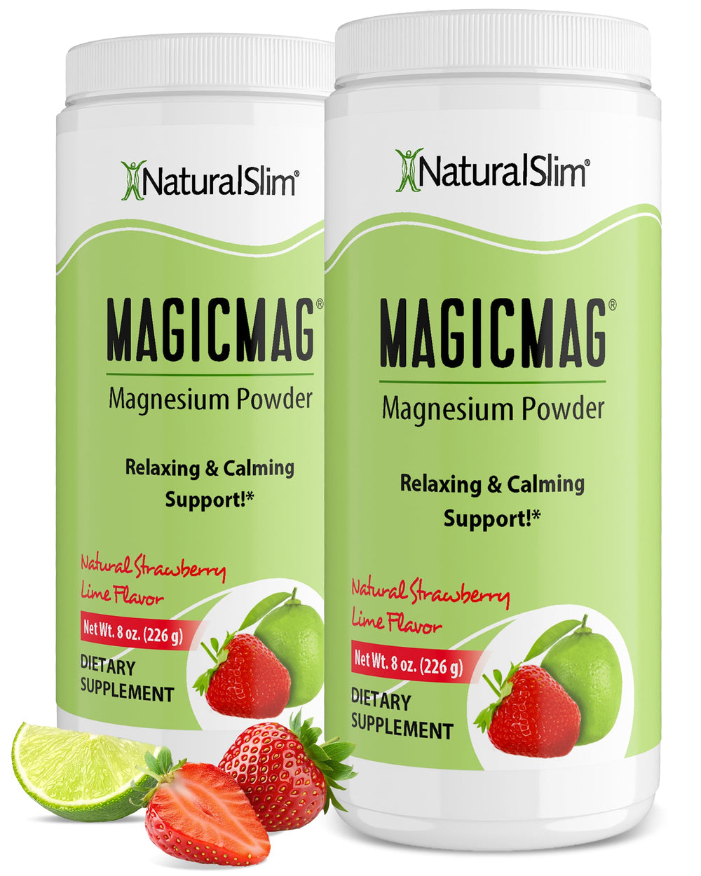 NaturalSlim MagicMag bottle front showing packaging and easy-use powder for daily magnesium support