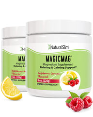 NaturalSlim MagicMag tub label shows magnesium citrate for daily vitality.