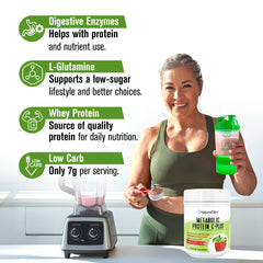 NaturalSlim Metabolic Protein C-Plus strawberry label close-up on nutrition