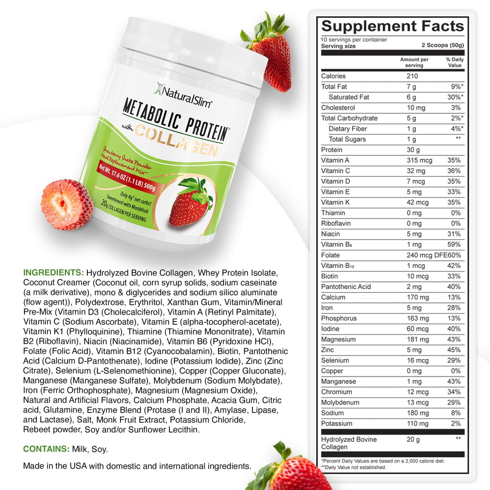 NaturalSlim Metabolic Protein Scoop beside a glass for easy portioning.