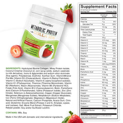 NaturalSlim Metabolic Protein Scoop beside a glass for easy portioning.