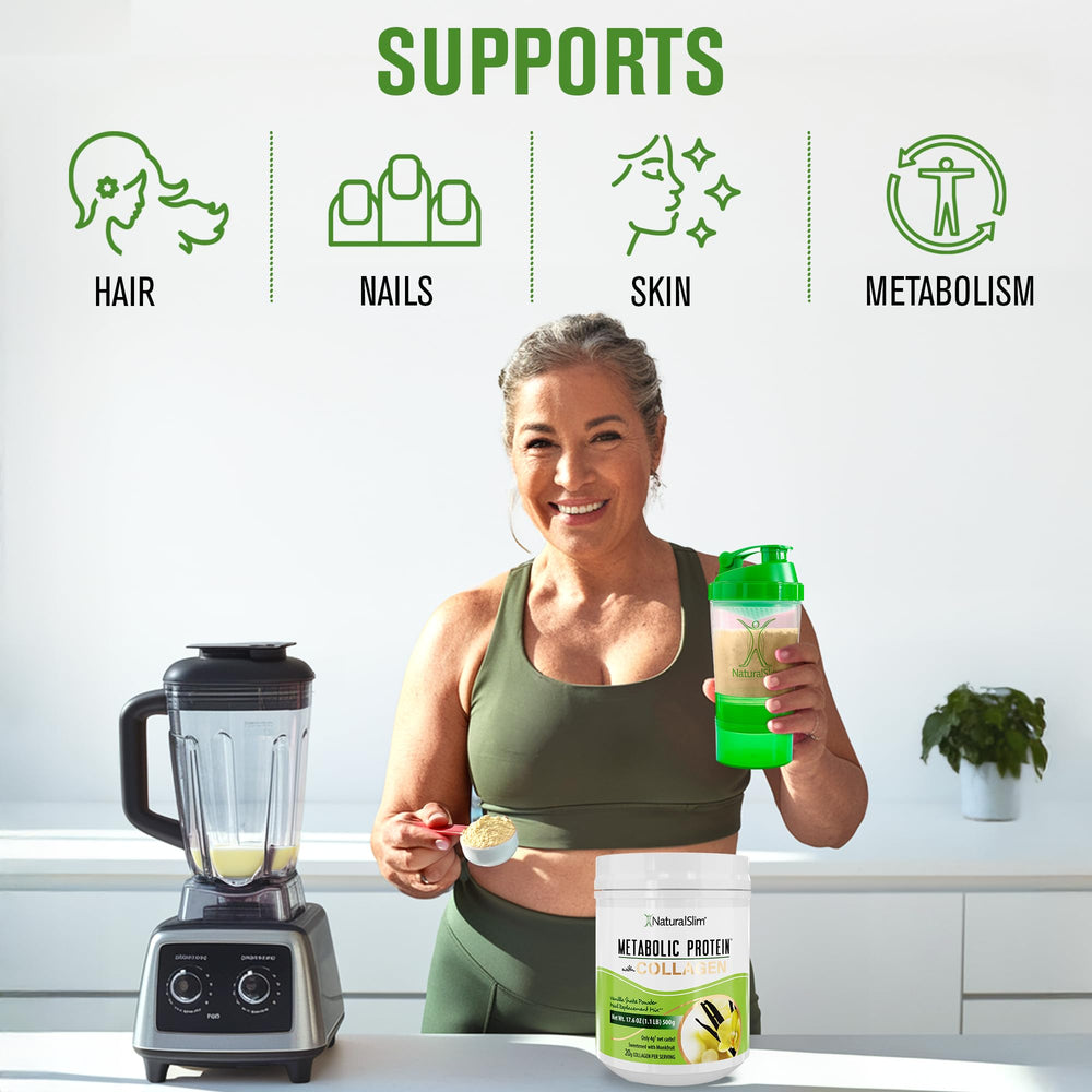 NaturalSlim vanilla label graphic highlighting collagen and L-glutamine