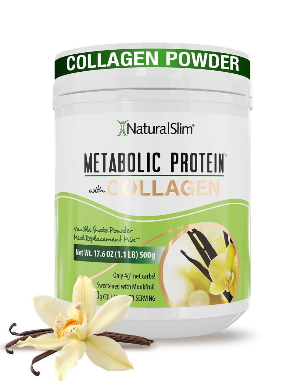 NaturalSlim Metabolic Protein Powder vanilla tub supports daily protein intake