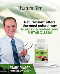 NaturalSlim Stress Defender night-use scene suggests restful evenings and cravings management.