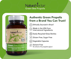 NaturaNectar Brazilian Green Propolis capsules on a clean background highlighting flavonoids