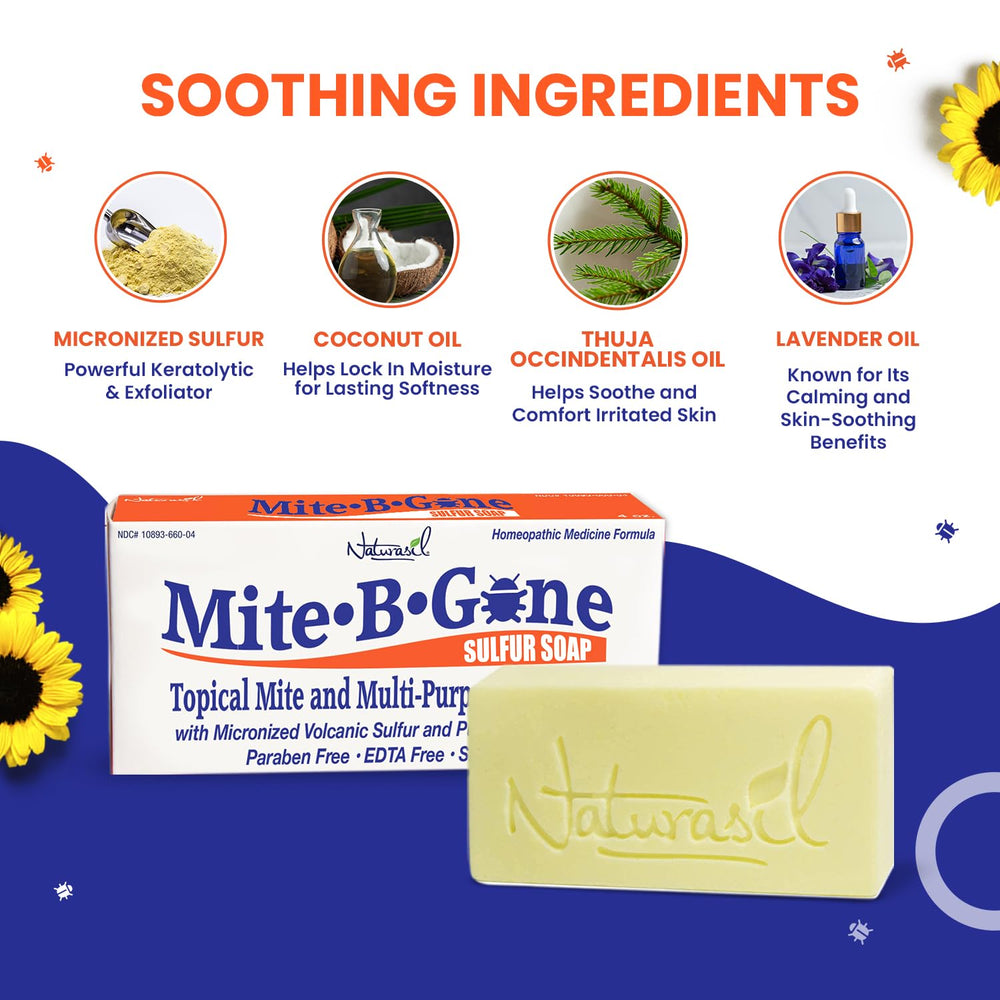 Naturasil Mite-B-Gone kit packaging box showcasing natural, USA-made skincare.