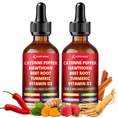 Nature Aurora Cayenne Pepper Liquid Drops bottle front for daily vitality.