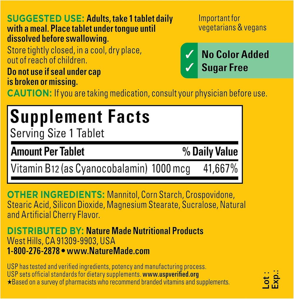 Nature Made label close-up shows USP verification and potency.