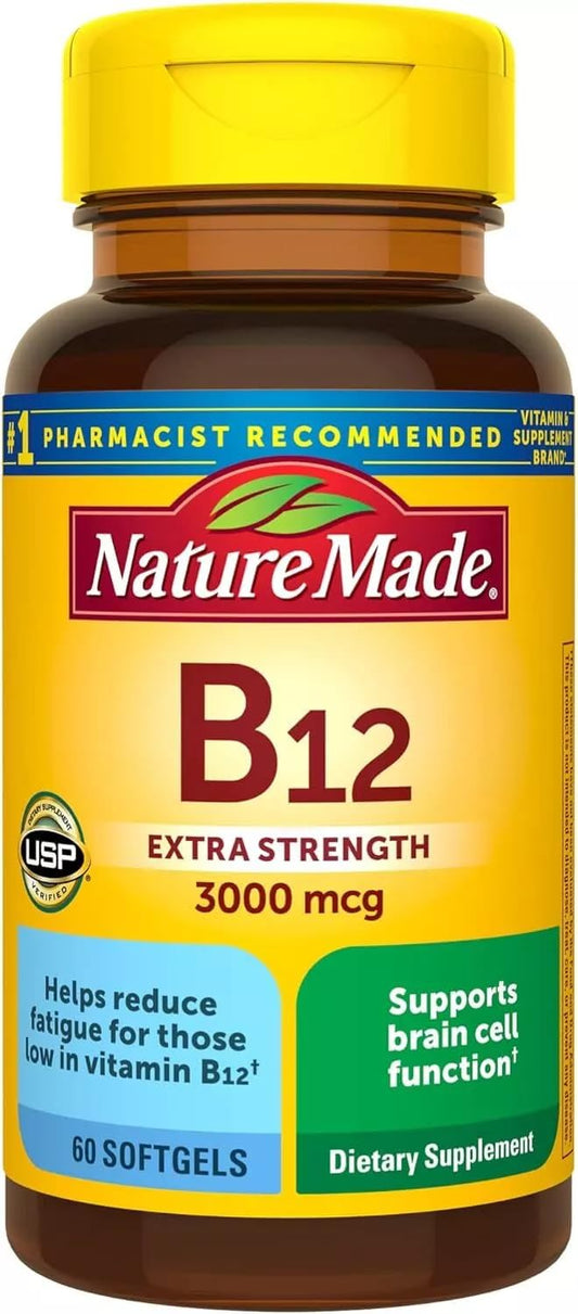 Nature Made B12 Softgels bottle front for daily energy support.
