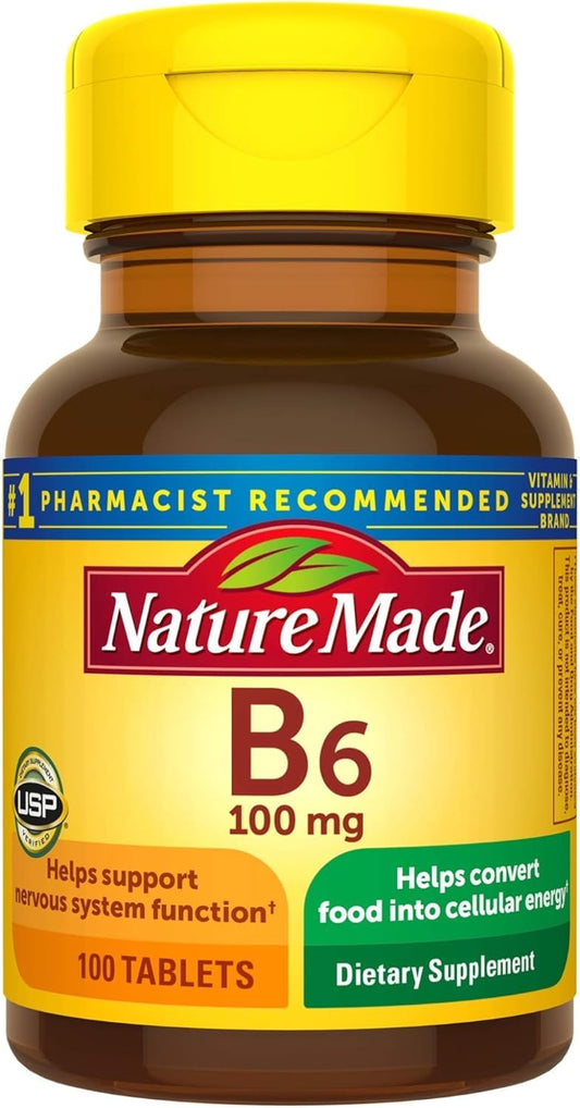 Nature Made B-6 100 mg bottle front shows energy support
