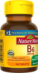 Nature Made B-6 100 mg bottle shows convenient one-a-day dosage