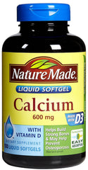 Nature Made Calcium 600 mg softgels bottle view highlights bone support and easy daily supplementation