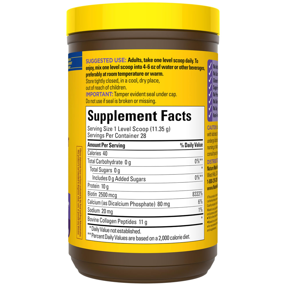 Nature Made sugar-free label communicates zero sugar per serving.