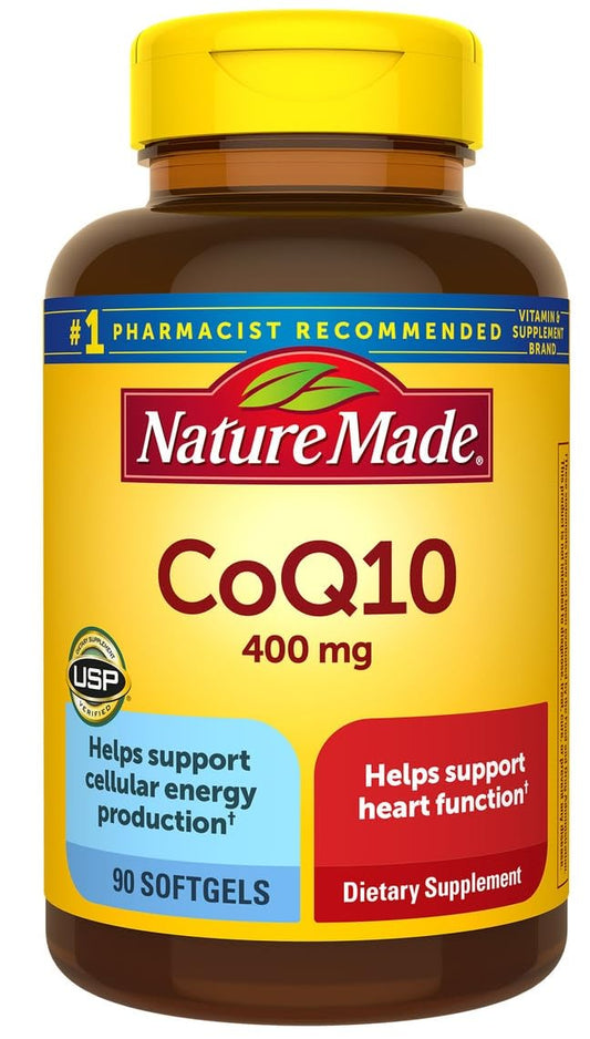 Nature Made CoQ10 softgels 400 mg bottle front for energy support in daily routine.