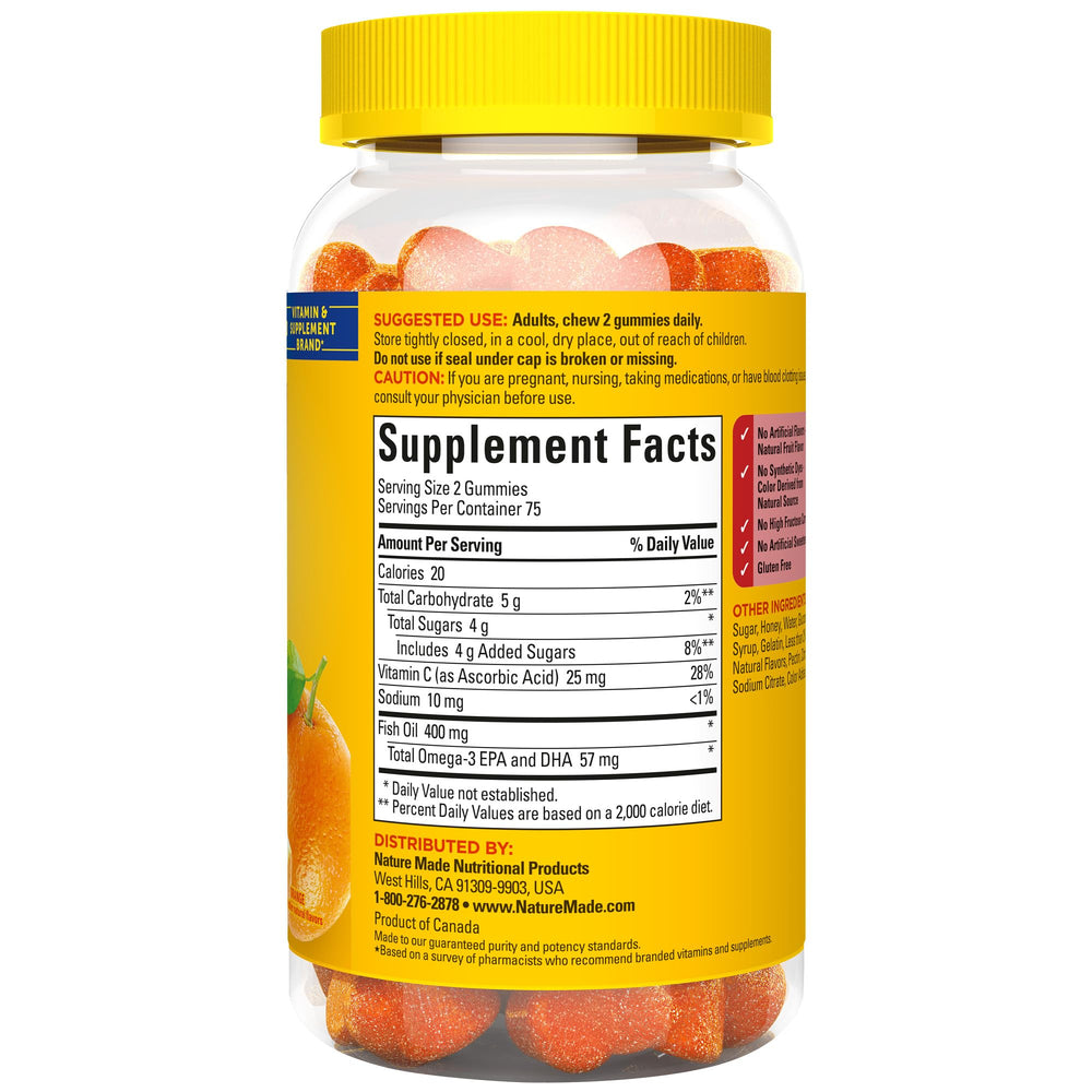 Nature Made Fish Oil Gummies daily-dose setup demonstrates a two-gummy regimen.