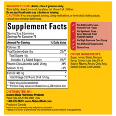 Nature Made Fish Oil Gummies orange-flavor closeup highlights natural taste and easy chewing.