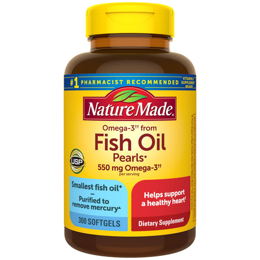Nature Made Omega-3 bottle front with potential heart health use in daily routine