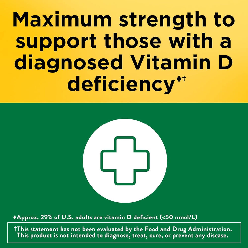 Nature Made Vitamin D3 10000 IU softgels capsules image emphasizes easy daily supplementation.