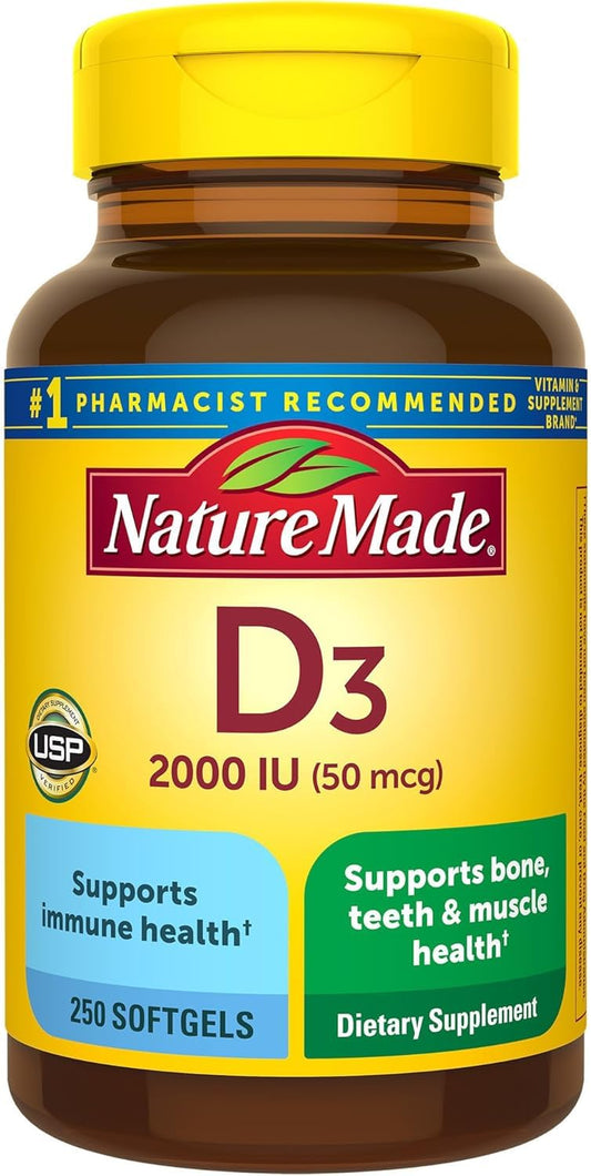 Nature Made Vitamin D3 2000 IU liquid softgels bottle front for daily use