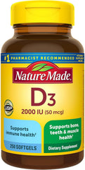 Nature Made Vitamin D3 2000 IU liquid softgels bottle front for daily use