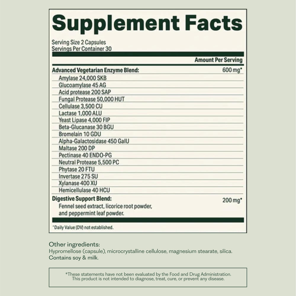 Nature M.D. Enzyme 365 on-table use scenario with meals and fiber-rich foods.