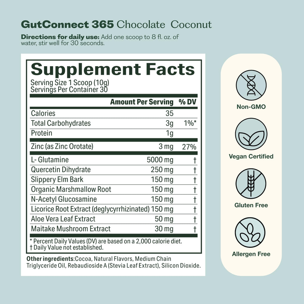 Nature M.D. GutConnect 365 chocolate coconut kitchen setup inviting quick blending.