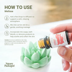 Nature Packaged Melissa essential oil roller for skincare application.