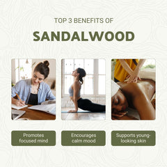 Nature Packaged sandalwood essential oil bottle and wood close-up highlighting premium quality