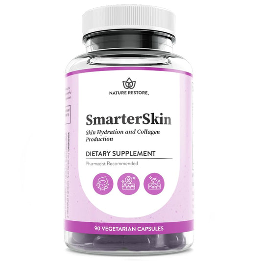 Nature Restore SmarterSkin bottle showing the triple botanical blend for radiant skin