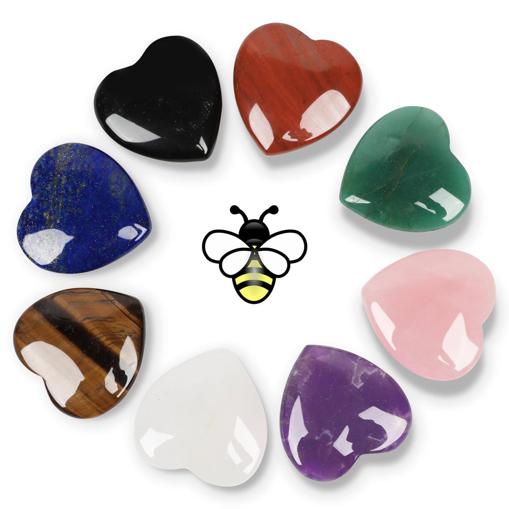 Nature Wonders 8 crystal hearts close-up for tactile meditation