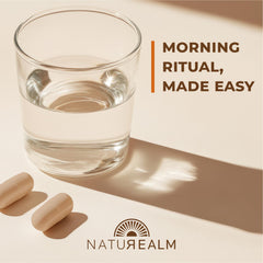 Naturealm Sacred 7 Mushroom 7-in-1 Blend Capsules Supplement on white background for daily energy and focus