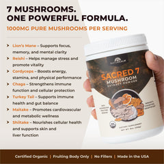 Naturealm Sacred 7 Mushroom Powder tea-mix ready for hot or iced infusions.