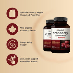 NatureBell 2-pack cranberry acerola bottle on countertop for a long-lasting supply