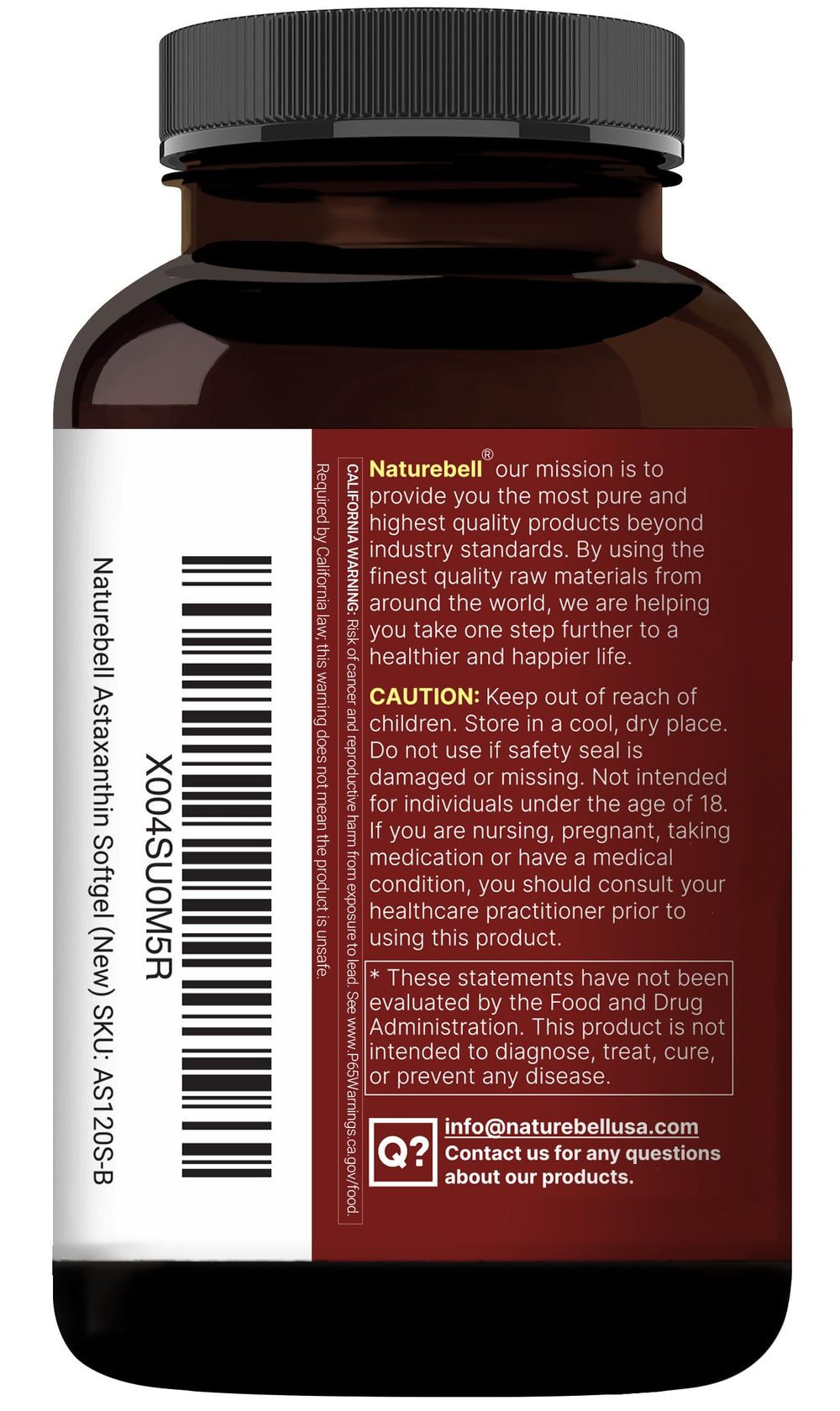 NatureBell allergen-free bottle label highlighting safe ingredients