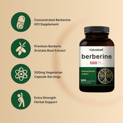 NatureBell Berberine 500mg bottle side view highlights packaging and formulation.