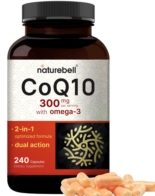 NatureBell CoQ10 300mg bottle front highlights heart health formulation
