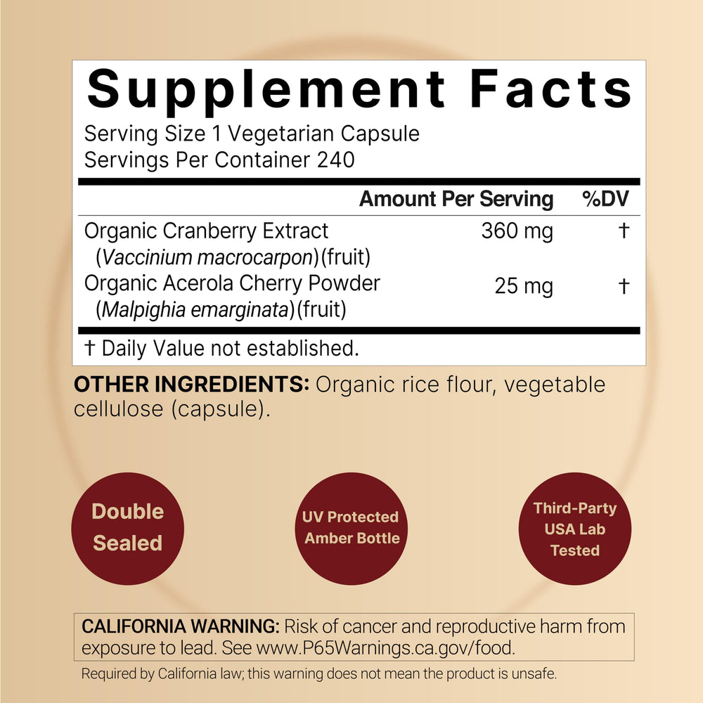 NatureBell cranberry acerola capsules close-up, convenient daily supplement