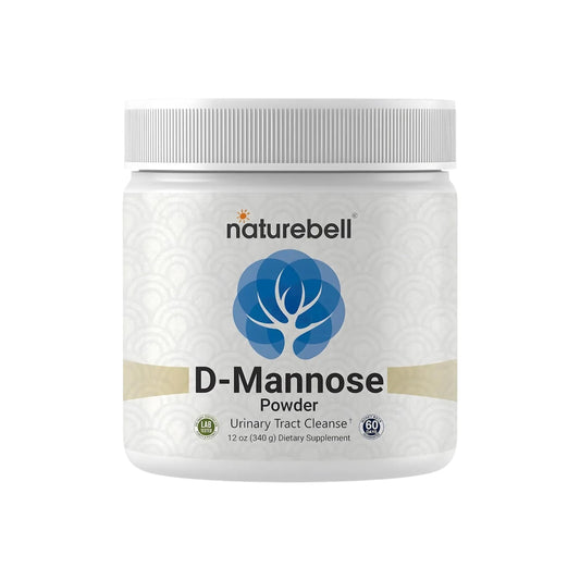 NatureBell D-Mannose powder jar highlights pure, filler-free formula for daily urinary wellness.