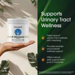 NatureBell D-Mannose powder pour demonstrates fast-dissolving powder in drinks.