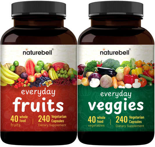 NatureBell Fruit and Veggies Supplement bottle with vegan capsules for daily greens.