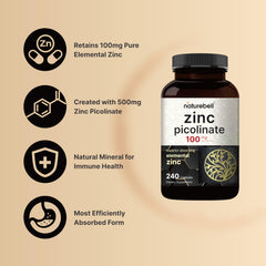 NatureBell immune-support zinc 100mg bottle for on-the-go routine.