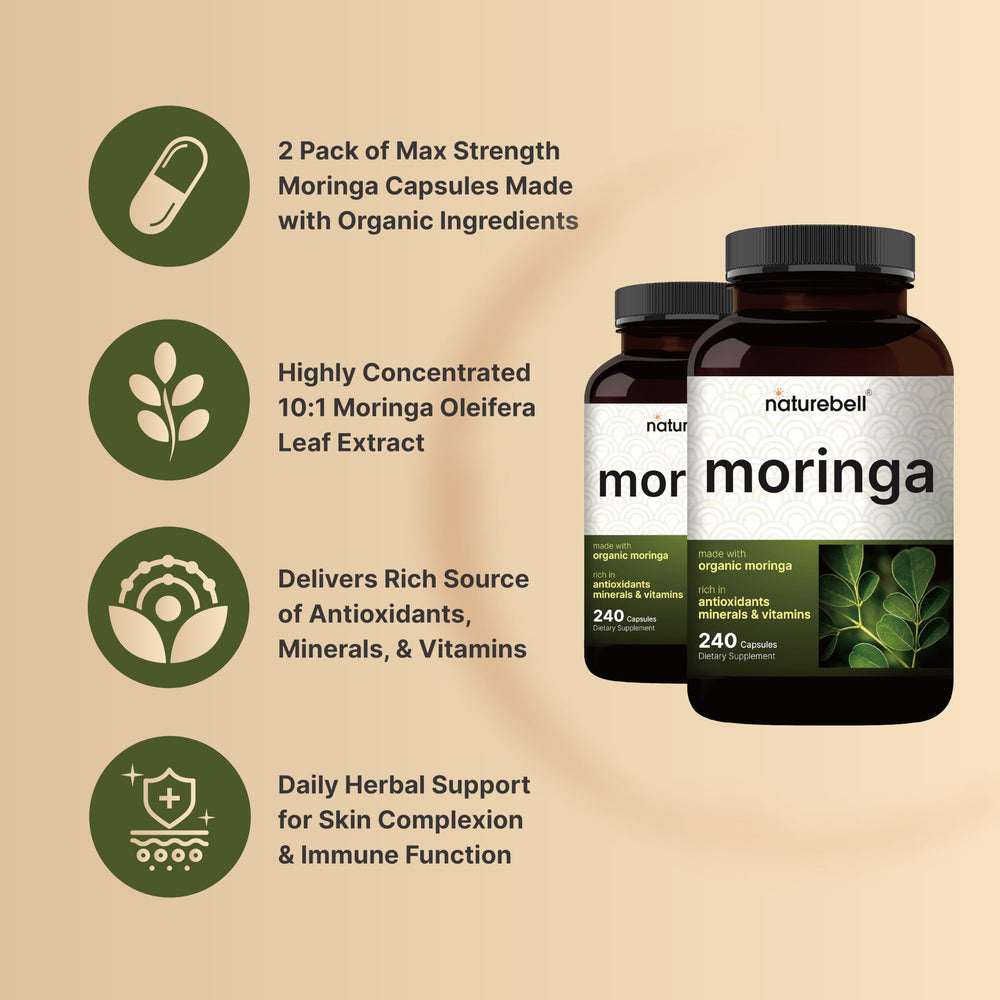 NatureBell Moringa 8000mg serving label suggests potent daily dosing.