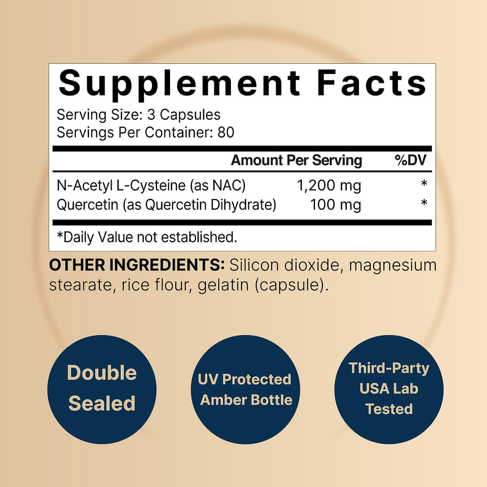 NatureBell NAC with Quercetin 2 Pack capsules close-up highlighting easy-to-swallow design.