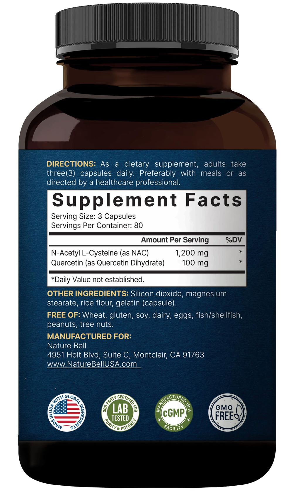 NatureBell NAC with Quercetin 2 Pack bottle on a store shelf for household use.