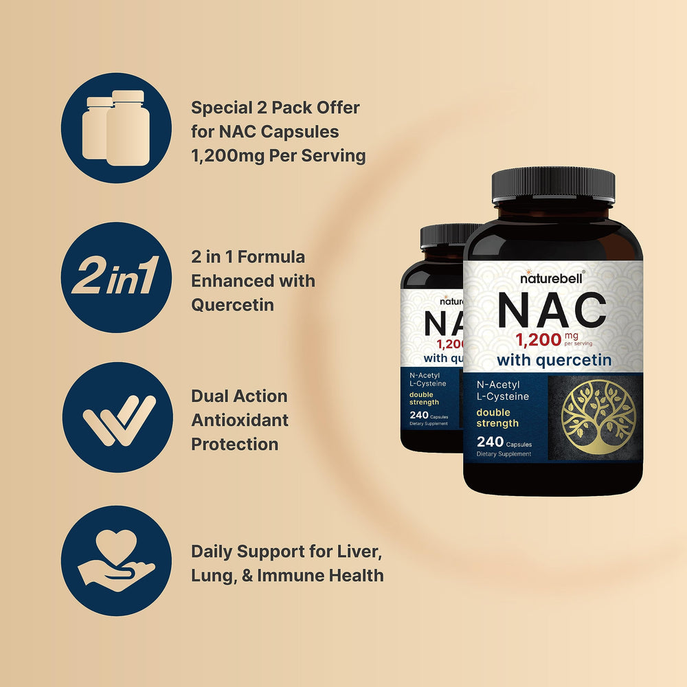 NatureBell NAC with Quercetin 2 Pack packaging and bottles for daily routine.